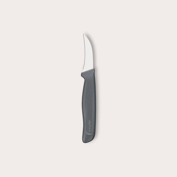 The Zyliss Peeling Knife 6cm (2½) features a curved, sharp stainless steel blade and an ergonomic, eco-friendly wheat straw handle, shown on a plain light background. 