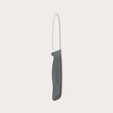 The Zyliss Paring Knife 9cm / 3½ features a shiny silver blade and an eco-friendly handle, shown vertically against a plain off-white background. 