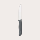 The Zyliss Steak Knife Serrated 11cm / 4½ features a silver blade and an ergonomic dark gray plastic handle, displayed against a plain light background. 
